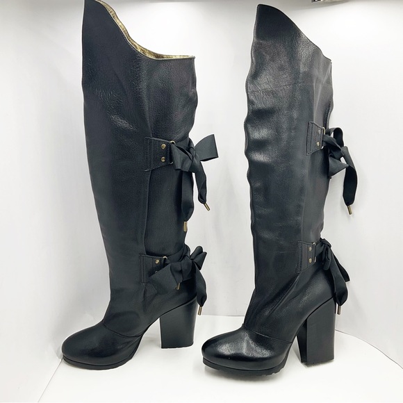 {Vanessa Bruno} Leather & Bows Over Knee Boots - Picture 5 of 16